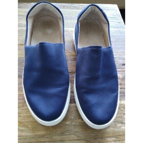 J/SLIDES Abba Designer Navy Satin Slip On Platform Sneakers Soho Size 9.0 - Picture 1 of 5